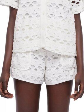 345$ Simkhai Crocheted Harley Pull-On Shorts Drawstring Waist Size S White